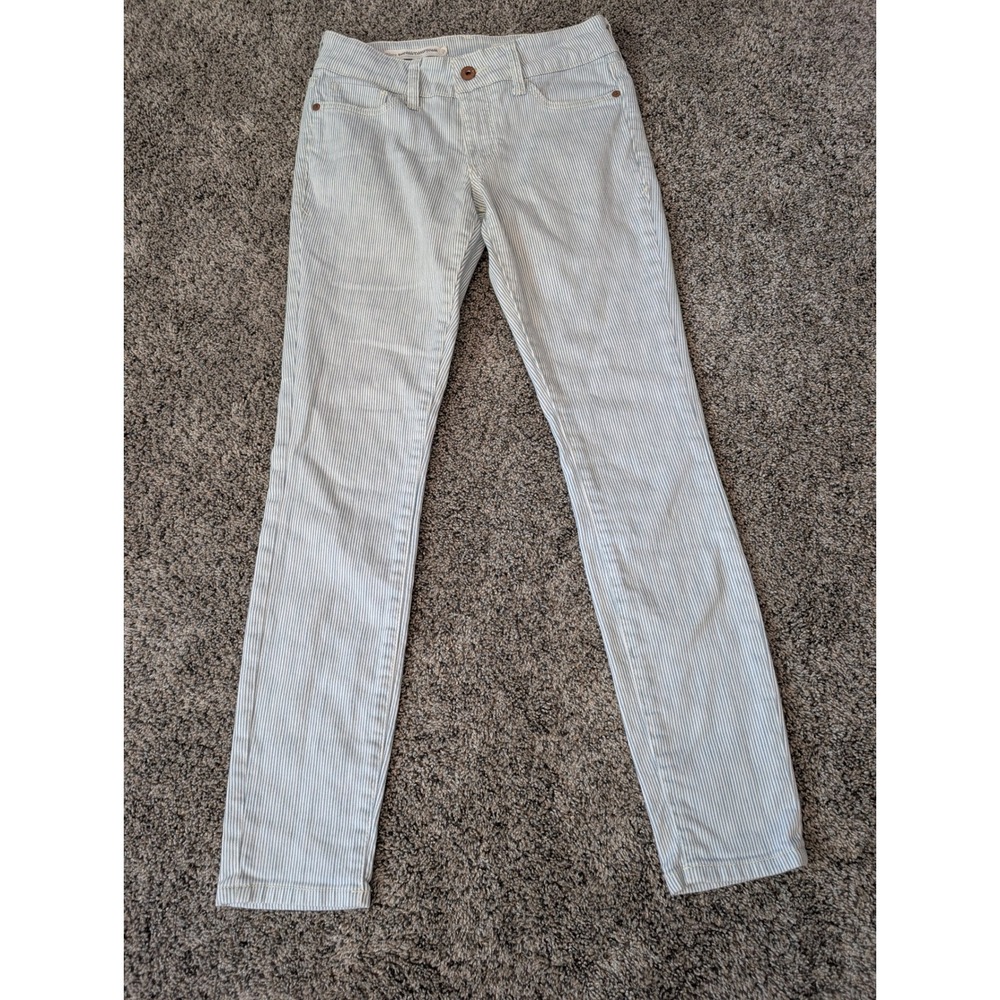 Pilcro and the Letterpress Anthropologie Mid Rise Skinny Striped Jeans Blue 25